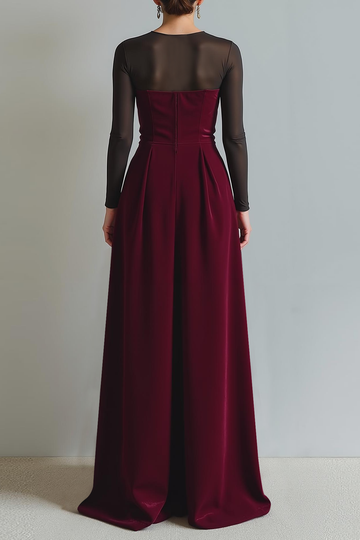 Cabernet Sheath Velvet Long Formal Dress with Sleeves